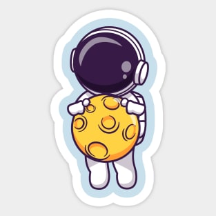 Cute Astronaut Flying With Moon Cartoon Sticker